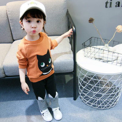 Детски сет за момичета от две части блуза с дълъг ръкав и клин с котета - два цвята