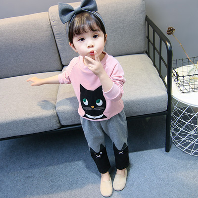 Детски сет за момичета от две части блуза с дълъг ръкав и клин с котета - два цвята